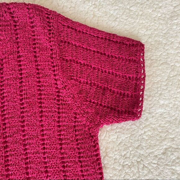Sigrid Olsen Fuchsia V-neck Button Front Short Sleeve Sweater Top Size Small - Picture 6 of 11